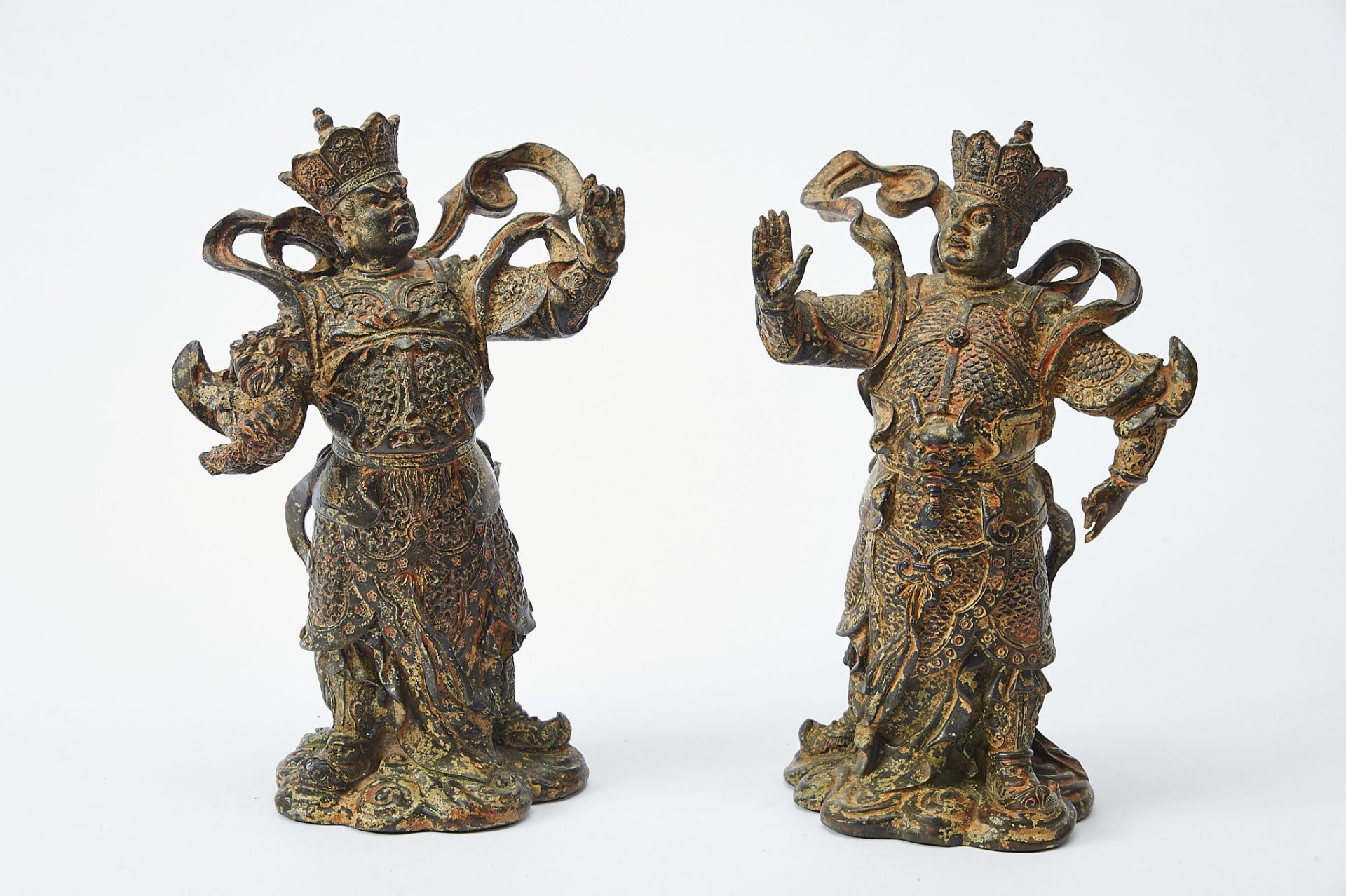 A Pair of Guardians of the World «Lokapala», a pair of bronze sculptures, Southeast Asia, 19th C.,