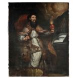 Saint Augustine, oil on canvas, Spanish School, 18th C., relined, restoration, faults and defects on
