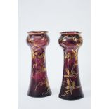 A Pair of Vases, Art Nouveau, lilac glass, gilt decoration "Leaves and fruits", European, 19th/