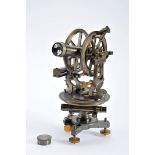 A Theodolite, metal and yellow metal, wooden base with glass dome, French, marked H. MORIN - 11, RUE