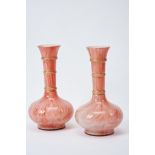 A Pair of Vases, pink opaline glass, gilt and white decoration, European, 19th C., Dim. - 32 cm