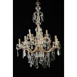 A Twelve-light Chandelier, bronze structure, cut glass and crystal pendants, French, 19th C.,