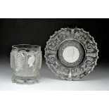 A Glass and a Suspension Plate, moulded crystal from Vista Alegre Manufactory, cut decoration "