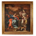 Jesus and the Samaritan Woman by the well, oil on canvas, gilt wooden frame, Italian school, 18th