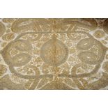 A Coverlet (or coat of arms tapestry), silk thread embroidery on silk "Islamic crescents and