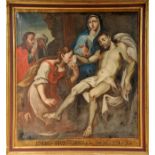 Pieta, Saint Mary Magdalene and Saint John, oil on canvas, inscription LIVORE FIVS. SANATI SVMVS