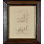 REI D. FERNANDO II - 1816-1885, Hunter and Hound Hunting a Duck, engraving on paper, signed on the