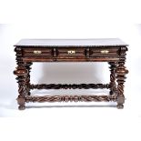 A Centre Table, Brazilian rosewood and Brazilian chestnut, scalloped yellow metal escutcheon