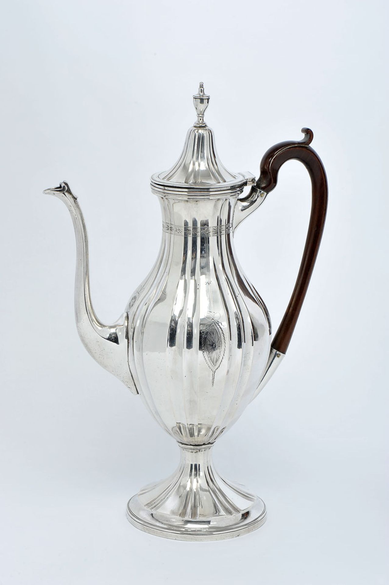 A Large Coffee Pot, D. Maria I, Queen of Portugal (1777-1816), 833/1000 silver, gadrooned and