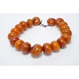 A Necklace, nineteen Baltic amber beads (3,5~4 cm), Dim. - 47,5 cm; Peso - 495 g.