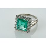 A Ring, 500/1000 platinum, set with square cut emerald with the approximate weight of 3.60 ct. and