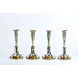 A Four Candlesticks Suite, 950/1000 gilt silver, beaded, engraved, chiselled decoration en