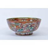 A Large Bowl, Japonese porcelain, polychrome decoration "Leaves and flowers", 18th C., chips, wear