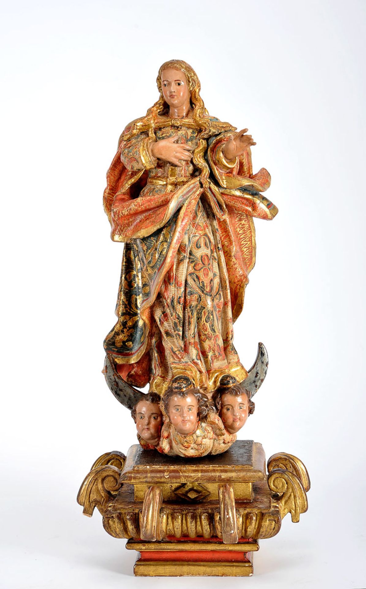 Our Lady of The Immaculate Conception, gilt, silvered and polychrome wooden sculpture, Portuguese,