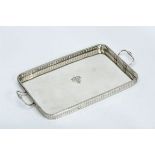 A Two-handle Tray with Gallery, 833/1000 silver, engraved background with monogram TMCF, Portuguese,