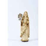 Saint Rita of Cascia, partly gilt ivory sculpture, "Flower Bouquet" silver filigree attribute,