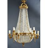 A Twelve-light Bag Chandelier, Napoleon III, gilt bronze with small glasses, French, 19th C. (2nd