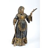 Saint Francis of Paola, gilt and polychrome wooden sculpture, glass eyes, Portuguese, 18th C., small