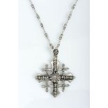 Cross of Jerusalem with Chain, 900/1000 silver, Jerusalem, 19th/20th C., warranty mark, marked