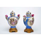 A Pair of «pot-pourri» Vases, Meissen porcelain, polychrome and gilt decoration "Gallant scenes" and