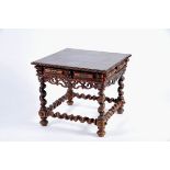 A Small Centre Table with four Drawers, mahogany, Brazilian mahogany and other woods, metal handles,