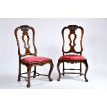 A pair of chairs, D. José I, King of Portugal (1750-1777), carved Brazilian rosewood, pierced back-