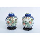 A Pair of Pots with Covers, Chinese export porcelain, «Powder Blue» decoration, «Green family»