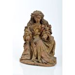 A Pietà, polychrome and gilt terracotta sculpture, Portuguese, 18th C., lack of Christ and hands