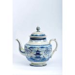 A Teapot of large propotions, faience probably from Miragaia Factory, blue decoration "Oriental