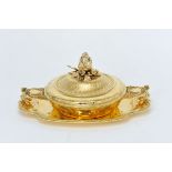 A Covered Dish with Stand, 950/1000 gilt silver, edges, cover and handles with engraved decoration