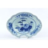 A Large Polylobate Shaving Basin, Chinese export porcelain, blue decoration "Bamboos and flowers",