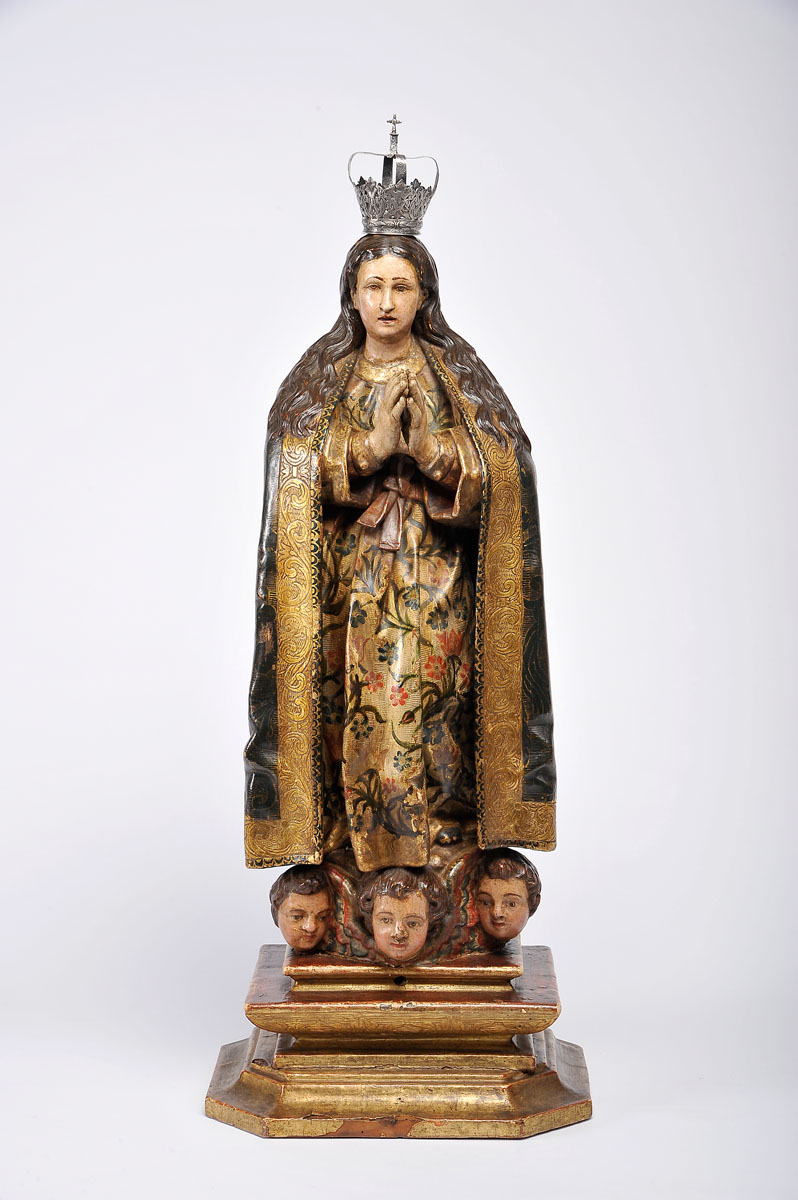 Our Lady of the Immaculate Conception, gilt and polychrome wooden sculpture, silver crown,