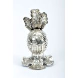 An Inkwell "Armor Helmet", 833/1000 silver, crystal container, inkwell without cover, small bruise