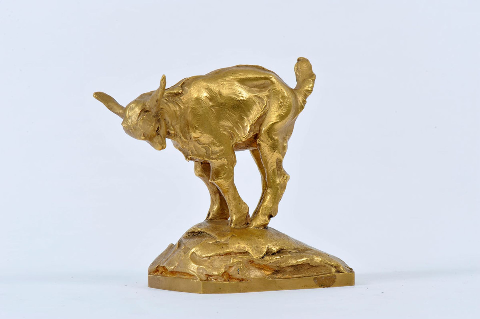 JOÃO DA SILVA -1880-1960, A Goat, gilt bronze sculpture, signed and dated 1924, marked MODELE,