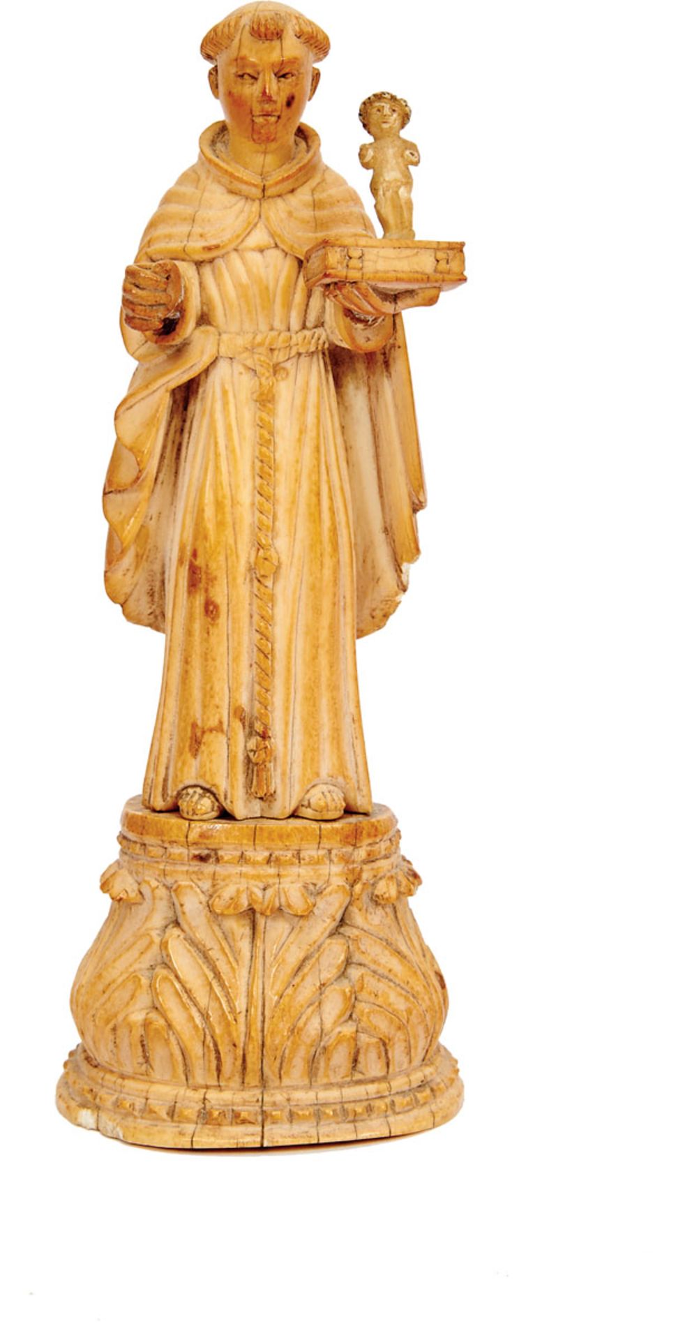 St. Anthony and Child Jesus, ivory sculpture, Indo-Portuguese, 17th/18th C., small fault at the
