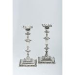 A Pair of Square Base Candlsticks, D. José I (King of Portugal) style, silver, spiral decoration,