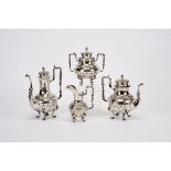 A Four-footed Tea and Coffee Set, romantic, 833/1000 silver, composed teapot, coffee pot, milk jug