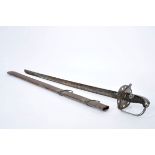 A heavy Calvary Sword - 1796 English model, iron, etched point blade, whole disc with its sheath,