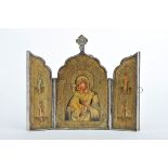 A Triptych - Our Lady with The Child Jesus and four Saints, oil and gilt painting on wood with