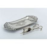 A Tray with Candle Snuffer, romantic, 833/1000 silver, Portuguese, Oporto assay mark (c.1853),