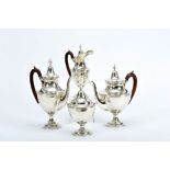 A Tea and Coffee Set, D. Maria I (Queen of Portugal) style, 833/1000 silver, Brazilian rosewood