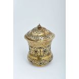 A Covered Box, 833/1000 gilt silver, hammered and engraved decoration, Portuguese, Lisbon assay mark