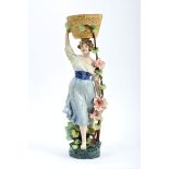 A Florist "Girl with basket", faience sculpture possibly from Naples, polychrome decoration en