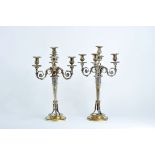 A Pair of Four-light Candelabra, 950/1000 silver, beaded, egraved, chiselled decoration en