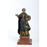 St. Francis of Borgia, gilt and polychrome wooden sculpture, glass eyes, Portuguese, 18th C.,