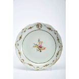 A Small Scalloped Dish, Chinese export porcelain, polychrome and gilt decoration with the coat of