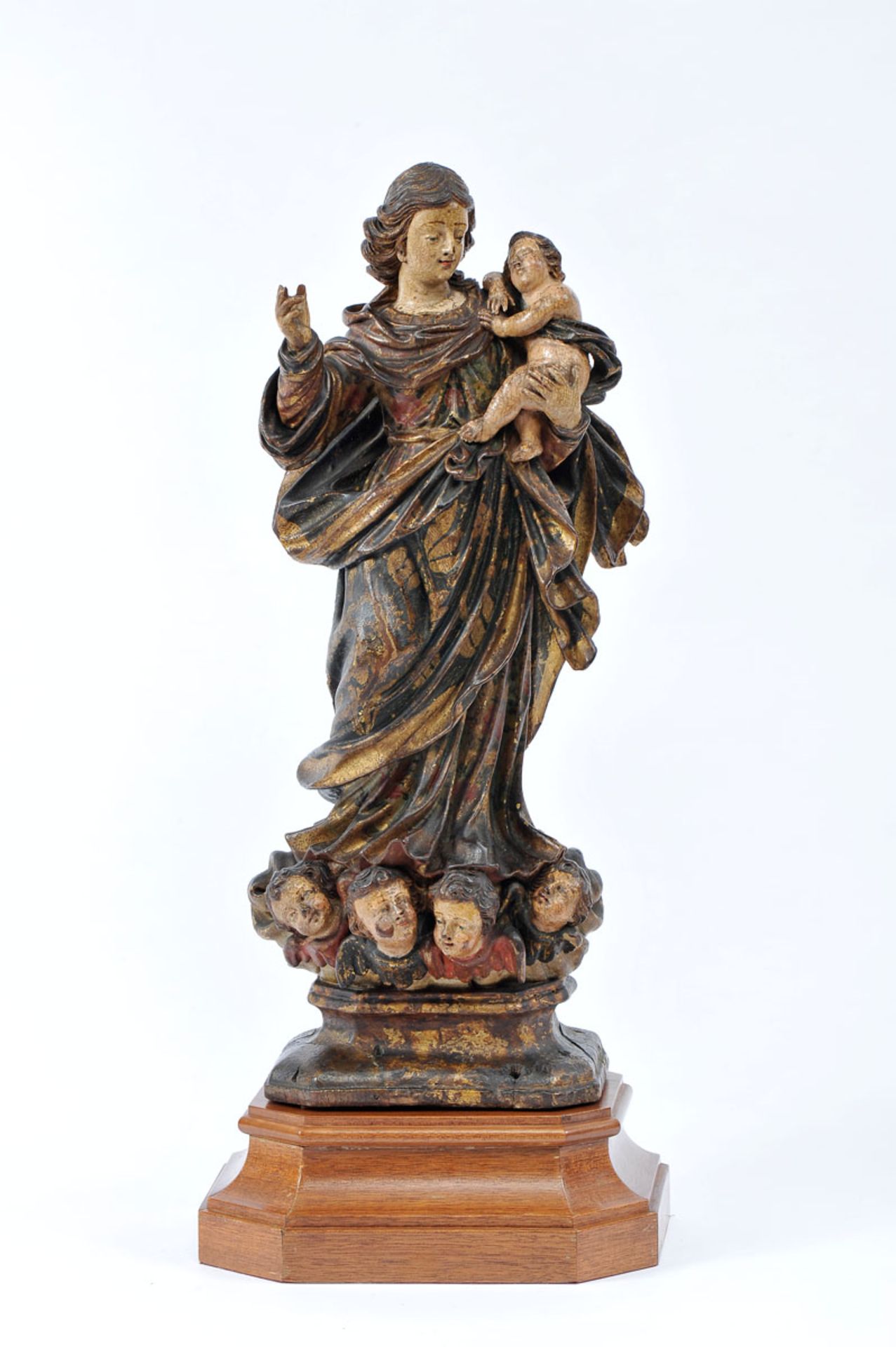 Our Lady with The Child Jesus, gilt and polychrome wooden sculpture, Portuguese, 18th C.,