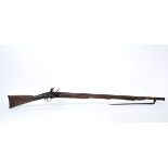 An English Military Rifle, iron, flint mechanism with bayonet, English, 19th C., faults and defects,