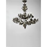 A Twenty-four light Chandelier, bronze leaves en relief, French, 19th C. (2nd half), electrified,