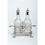 A Cruet, George II (1726-1760), 925/1000 silver, decoration en relief with engraved cartouche with